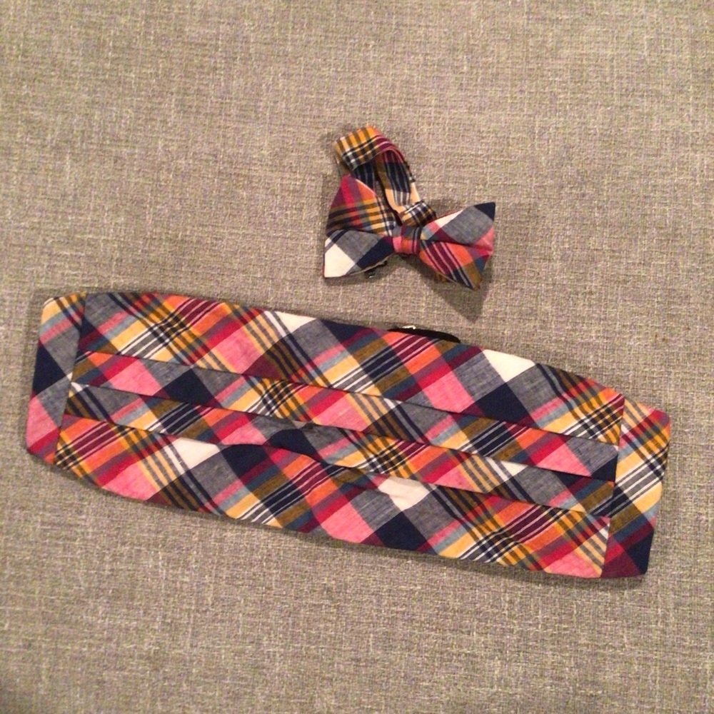 Cummerbund & Bow tie plaid Multi-Color Bow Tie and Cummerbund prom homecoming